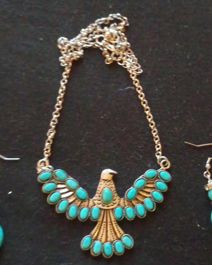 Ronald's eagle necklace set with natural turquoise stones