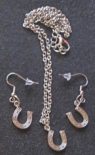 Silver horseshoe earring and necklace set