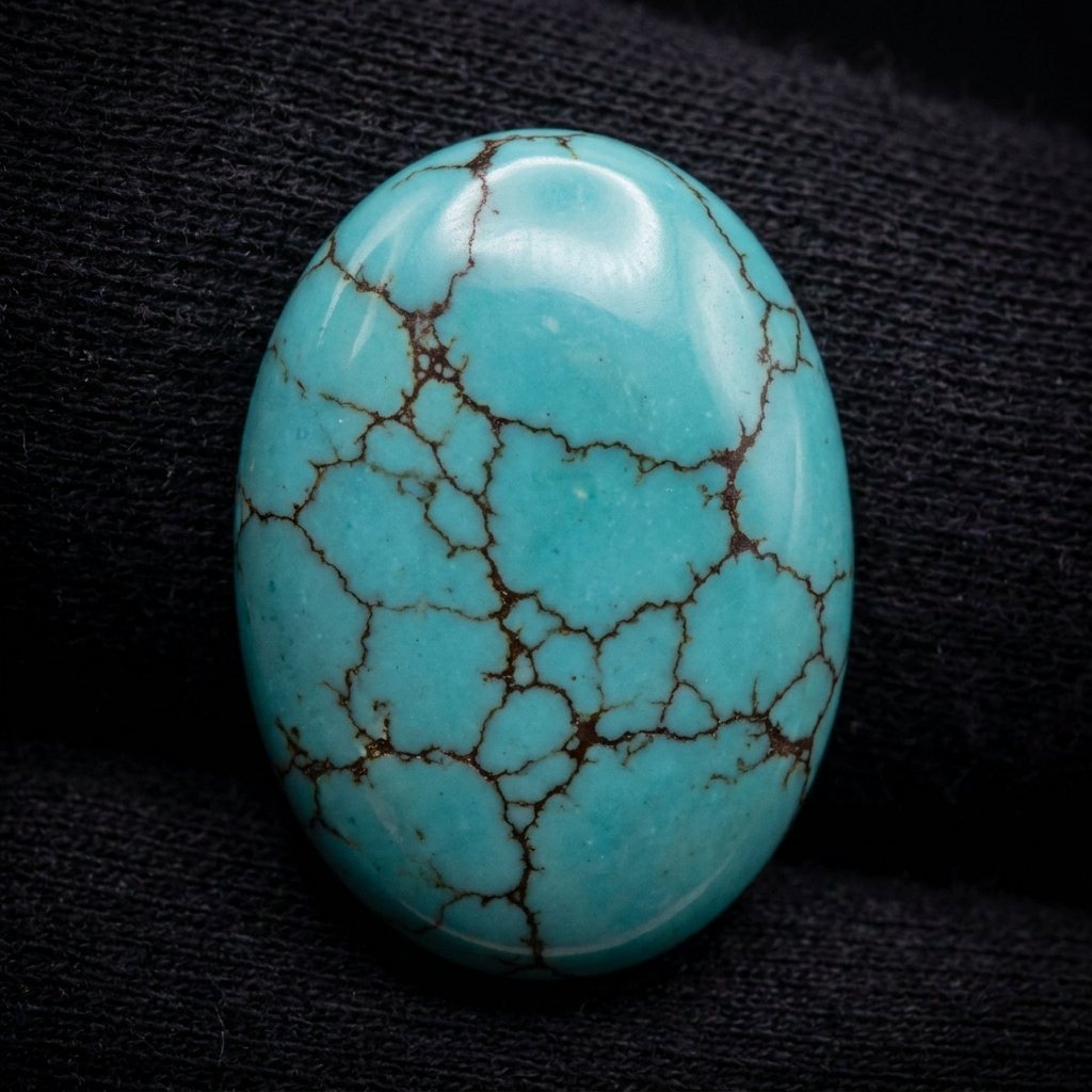 A polished turquoise stone set in silver